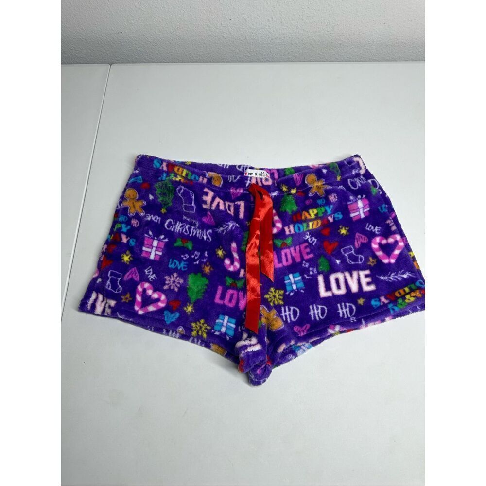 Em & Alfie Pajama Fleece Shorts Holiday Love Print Size L